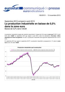Eurostat : La production industrielle en baisse de 0,5% dans la zone euro - Baisse de 0,2% dans l UE28 