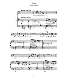 Partition , Barcarolle (F minor), 3 chansons, Op.7, Fauré, Gabriel
