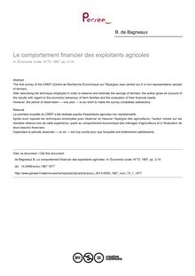 Le comportement financier des exploitants agricoles - article ; n°1 ; vol.73, pg 3-14
