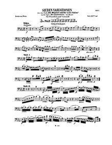 Partition de violoncelle, 7 Variations on  Bei Männern welche Liebe fühlen  from pour opéra  Die Zauberflöte  by Mozart pour violoncelle et Piano WoO 46