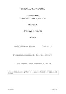 Bac 2018 : sujets de français et littérature en L (épreuve anticipée)