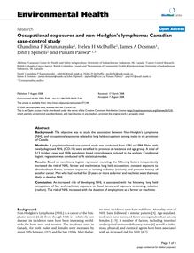 Occupational exposures and non-Hodgkin s lymphoma: Canadian case-control study