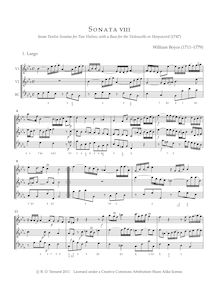 Partition Sonata No.8, 12 sonates pour 2 violons avec a basse pour pour violoncelle ou Harpsicord