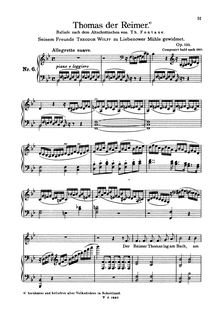 Partition complète (filter), Tom der Reimer, Op.135a, Thomas der Reimer, Ballade nach dem Altschottischen vom Th. Fontane