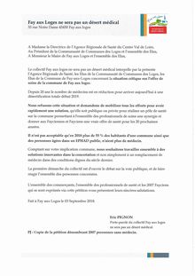 Lettre adressée à l ARS, la communauté de commune et à la mairie de Fay-aux-Loges
