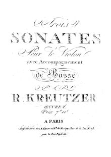 Partition complète, 3 sonates pour violon et Continuo, Op.2, Kreutzer, Rodolphe
