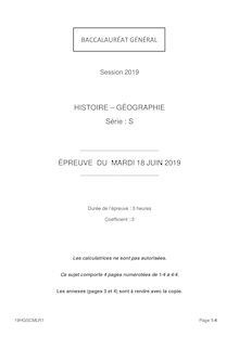 Baccalaureat Histoire Geographie 2019 (S)
