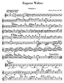 Partition violons I, II, Kaiser-Walzer, Strauss Jr., Johann
