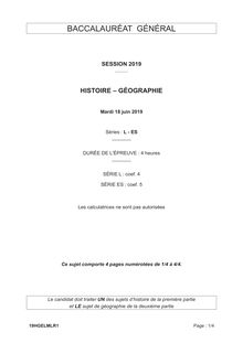 Baccalaureat Histoire Geographie 2019 (ES/L)