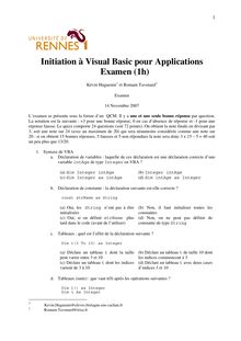 Initiation à Visual Basic pour Applications Examen (1h)