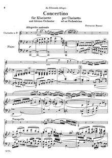 Partition clarinette et partition de piano, Concertino pour clarinette et petit orchestre, Op.48, BV 276