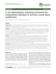 In situlignocellulosic unlocking mechanism for carbohydrate hydrolysis in termites: crucial lignin modification