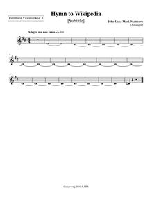 Partition violons I, Desk 5, Hymn to Wikipedia, D major, Matthews, John-Luke Mark