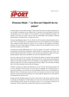 Vincenzo Nibali : " Le Giro est l objectif de ma saison"