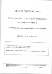 Expression française et ouverture sur le monde 2005 BP - Métiers de la piscine