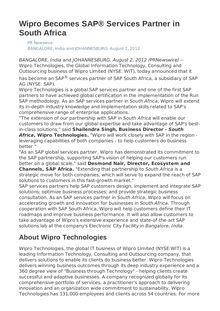 Wipro Becomes SAP® Services Partner in South Africa