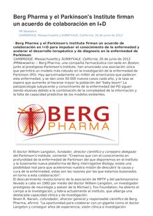 Berg Pharma y el Parkinson s Institute firman un acuerdo de colaboración en I+D