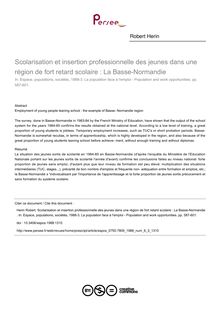 Scolarisation et insertion professionnelle des jeunes dans une région de fort retard scolaire : La Basse-Normandie  - article ; n°3 ; vol.6, pg 587-601