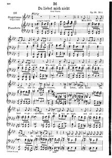 Partition complète, transposition pour low voix, Du liebst mich nicht, D.756 (Op.59 No.1)