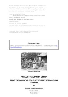 An Australian in China - Being the Narrative of a Quiet Journey Across China to Burma