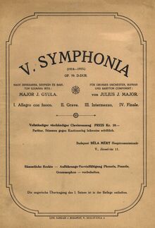 Partition couverture couleur, Symphony No.5, Op.79, V. Symphonia (1914-1915). Op. 79. D-dur. Für grosses Orchester, Sopran und Baryton componirt: von Julius J. Major.
