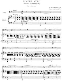 Partition de piano et partition de violoncelle, Simple Aveu, Op.25