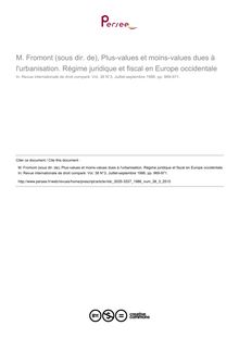 M. Fromont (sous dir. de), Plus-values et moins-values dues à l urbanisation. Régime juridique et fiscal en Europe occidentale - note biblio ; n°3 ; vol.38, pg 969-971