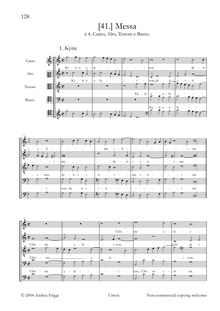 Partition Vocal et continuo score, Messa à , Canto, Alto, ténor e Basso
