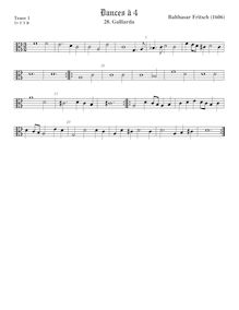 Partition ténor viole de gambe 1, alto clef, pavanes et Galliards à 4 par Balthasar Fritsch