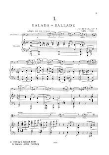 Partition de piano et partition de violoncelle, Ballade et Serenade Op.3 pour violoncelle et Piano