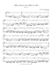 Partition Allein Gott en der Höh’ sei Ehr’, BWV 711, choral préludes
