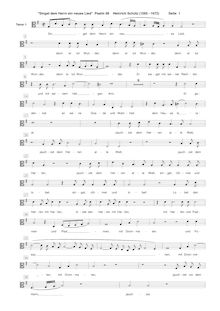 Partition ténor 1 , partie [C3 clef], Psalm No. 98, Schütz, Heinrich