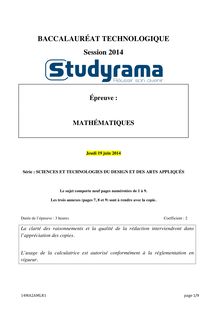 Sujet Bac STD2A Mathématiques 2014