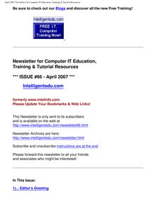 April 2007 Newsletter for Computer IT Education, Training & Tutorial  Resources