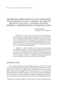 Diferentes series de rocas con afinidades granodioríticas en la Sierra de Gredos (Batolito de Avila, Sistema Central Español). Criterios para su identificación