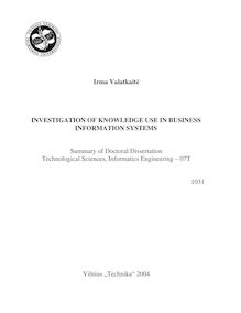 Žinių naudojimo verslo informacinėse sistemose tyrimas ; Investigation of knowledge use in business information systems
