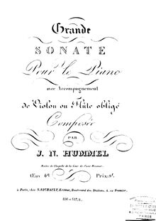 Partition Scan of original title page, Grande Sonate pour le Piano avec accompagnement de Violon ou Flûte obligé, Op.64