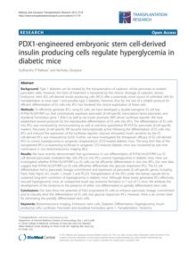 PDX1-engineered embryonic stem cell-derived insulin producing cells regulate hyperglycemia in diabetic mice