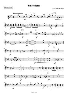 Partition clarinette (B♭), Sinfonietta N. 1, Krähenbühl, Samuel