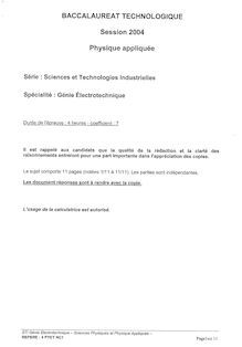 Physique Appliquée 2004 S.T.I (Génie Electrotechnique) Baccalauréat technologique