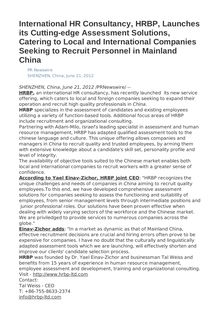 International HR Consultancy, HRBP, Launches its Cutting-edge Assessment Solutions, Catering to Local and International Companies Seeking to Recruit Personnel in Mainland China