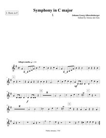 Partition cor 1 (F), Symphony No.4, C major, Albrechtsberger, Johann Georg