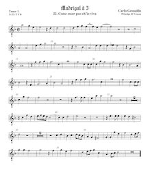 Partition ténor viole de gambe 1, octave aigu clef, come esser puo ch io viva par Carlo Gesualdo