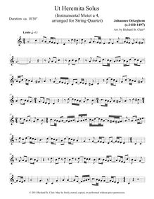Partition violon 1, Ut Heremita Solus Instrumental Motet, Ockeghem, Johannes