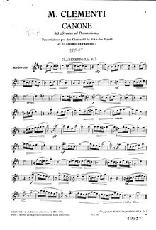 Partition clarinette 1, Gradus ad Parnassum, Clementi, Muzio