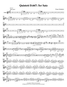 Partition violon, quintette pour Piano et violon, viole de gambe, violoncelle et contrebasse par Franz Schubert