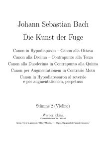 Partition violon basse , partie, pour Art of pour Fugue, Die Kunst der Fuge