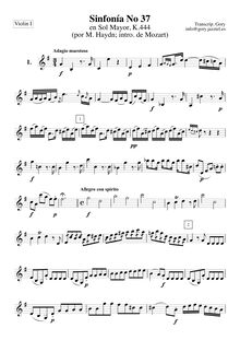 Partition violons I, Symphony No.37, G major, Mozart, Wolfgang Amadeus