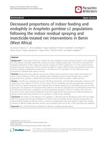 Decreased proportions of indoor feeding and endophily in Anopheles gambiae s.l. populations following the indoor residual spraying and insecticide-treated net interventions in Benin (West Africa)