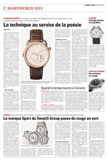 Article de presse du titre Le Journal du Jura sur BaselWorld 2013